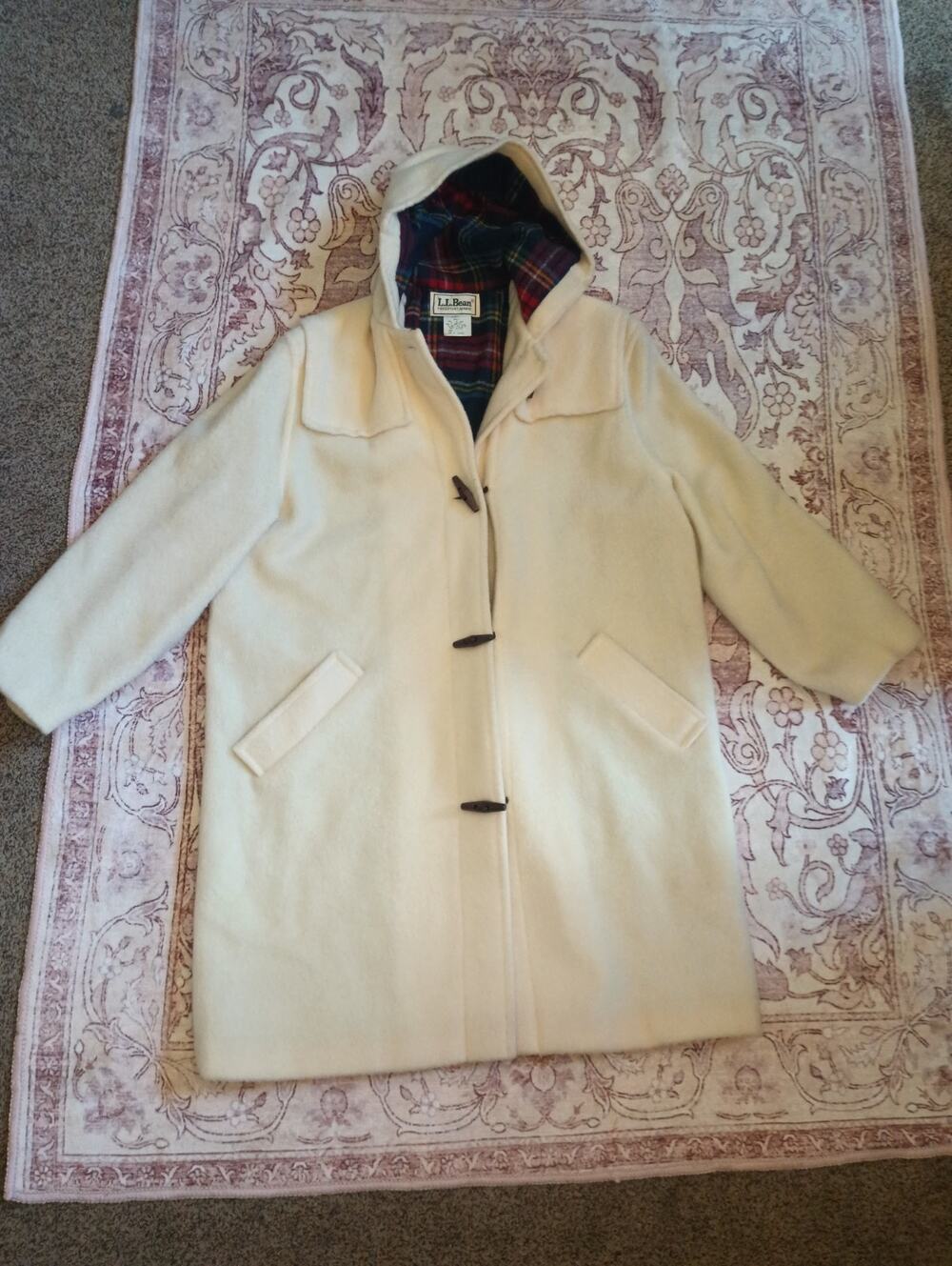 Vtg LL Bean Womens Duffle Coat L Wool Toggle Flannel Blanket Lined Heritage